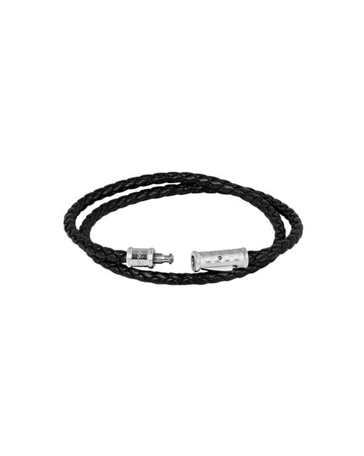 Tateossian Black Thompson Lucky Clover Double Wrap Bracelet for men