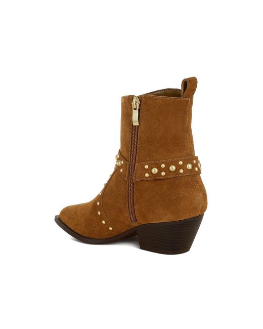Rag & Co Brown Rodeo Studded Real Suede Leather Ankle Boots