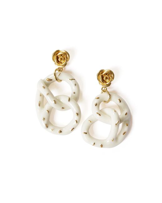 POPORCELAIN Metallic Golden Rose & Salted Porcelain Pretzel Earrings