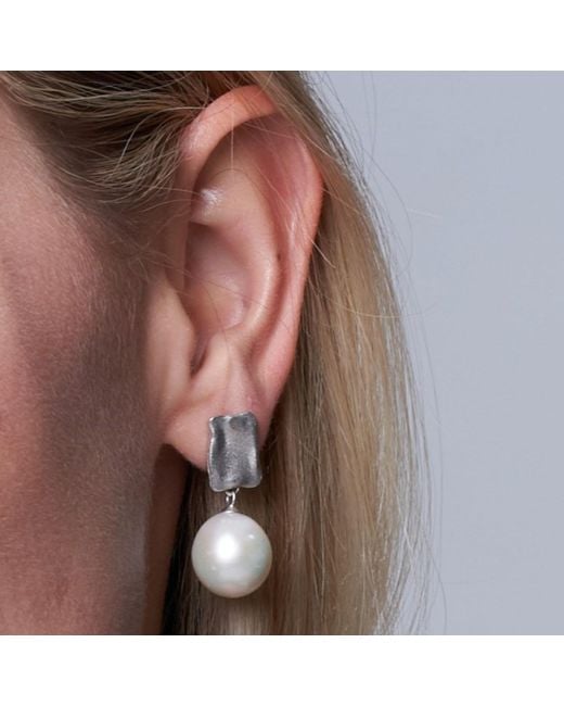 Pearls of the Orient Online White Decus Stud Earrings With Large Baroque Cultured Freshwater Pearls Drop Earrings