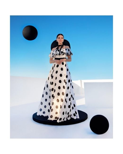 MATSOUR'I White Silk Dress Scarlett With Polka-Dot Print Maxi