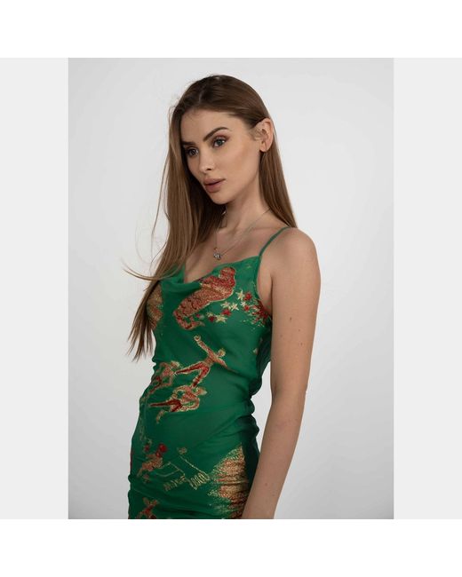 GeeGee Collection Green Circus Silk Slip Dress