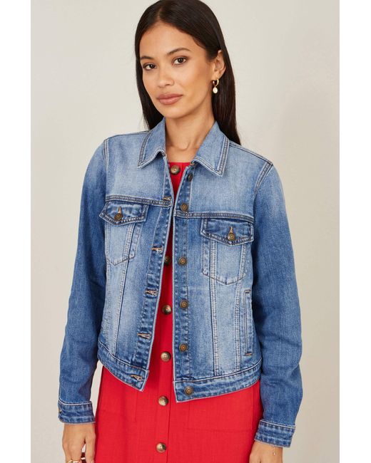 Yumi' Blue Stretch Washed Denim Jacket