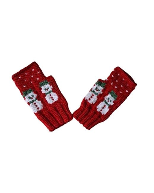 Springmoonatelier Red Handmade New Year Wool Hat And Glove Set