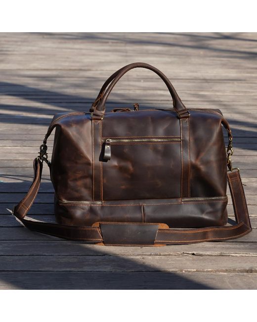 Touri Brown Leather Weekend Bag With Suit Compartment for men