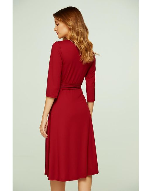 Conquista Red Bordeaux V-Neck Wrap Dress – Soft Viscose Jersey