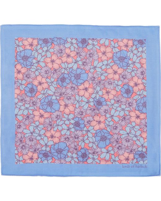 Lords of Harlech Blue Hudson Dense Floral Merino Handkerchief Pocket Square for men