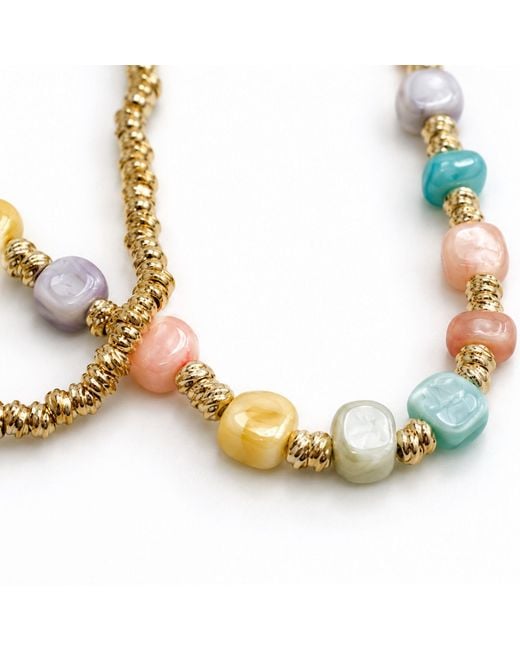 Nuvv Collection Metallic Pastel Strand Beaded Necklace Set – Tone Layered Necklace