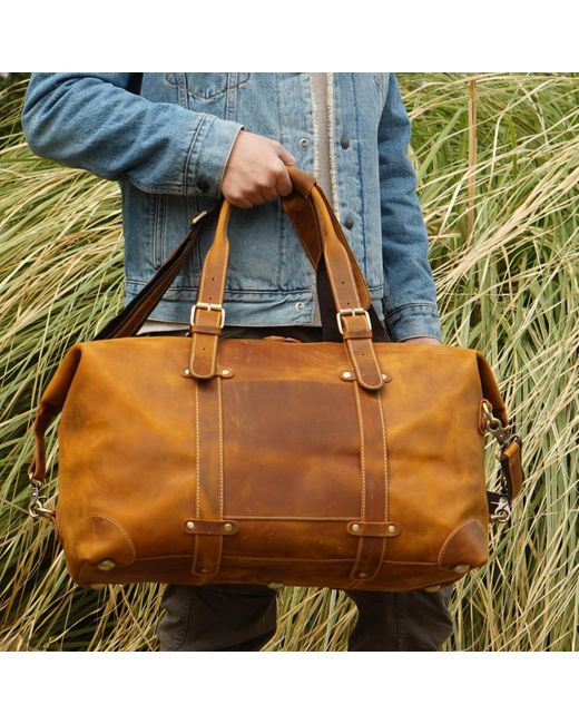 Touri Brown Genuine Leather Weekend Bag With Straps Detail for men