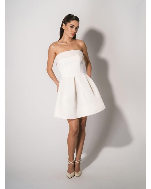 Tia Dorraine White Wild Flower Flared Satin Mini Dress Pearl