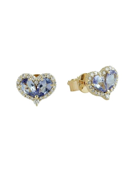 Artisan Blue Tanzanite & Diamond Heart Stud Earrings