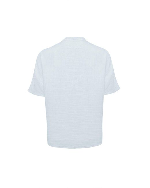 Monique Store White Linen Mandarin Half Neck Button Two Chest Pocket Shirt