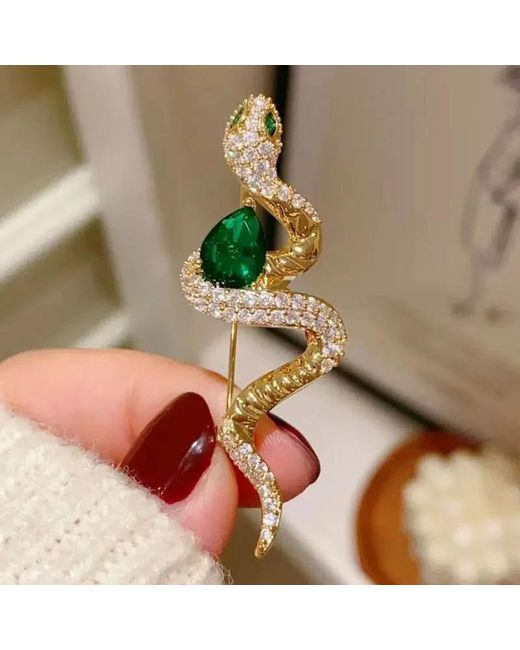 Angel Barocco Metallic Elegant Diamond Snake Brooch