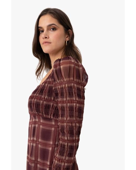 Amy Lynn Noor Smocked Checkered Long Sleeve Column Dress