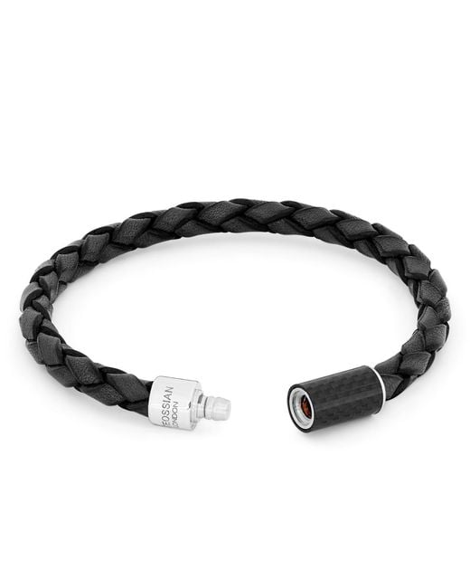 Tateossian Black Carbon Pop Bracelet With Leather And Carbon Fibre for men