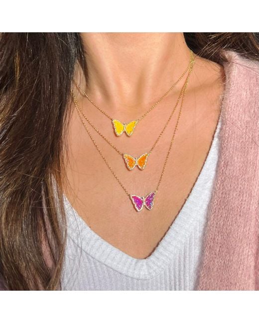 KAMARIA Metallic Opal Butterfly Necklace With Crystals