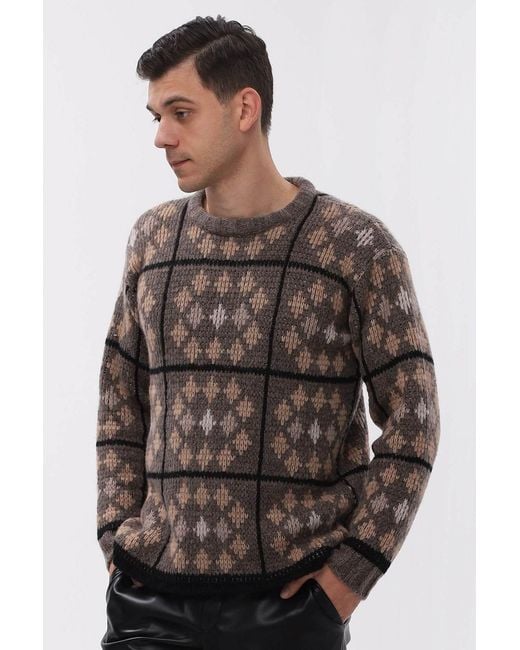 Maison Bogomil Brown Round Neck Sweater With Geometric Pattern for men