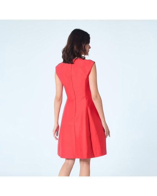 Smart and Joy Red Fit-and-Flare Satin V-Neck Dress