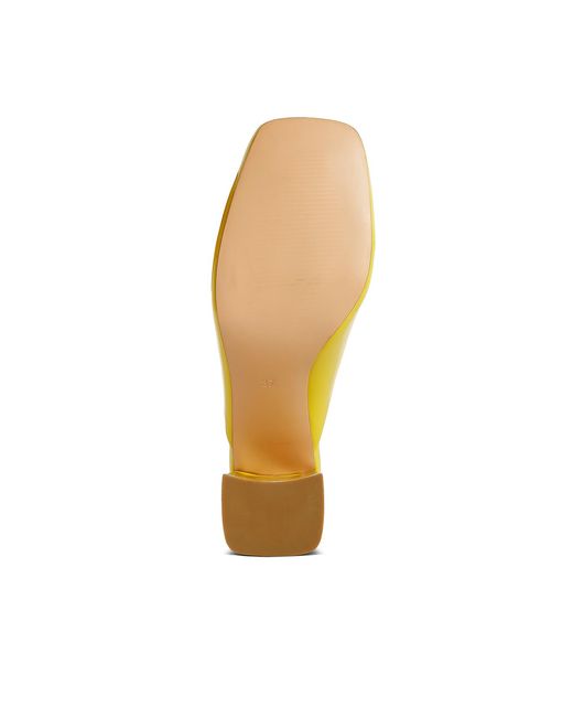 Rag & Co Yellow Neoplast Patent Pu Block Heeled Mules