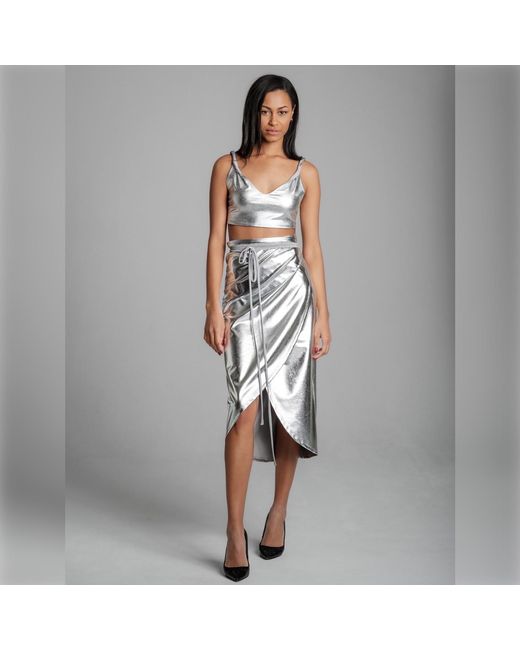 Imaatu Gray Drape Glam Metallic Wrap Skirt One Size