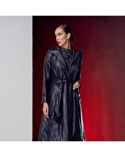 AVENUE No.29 Black Eco Leather Midi Lenght Coat With Belt