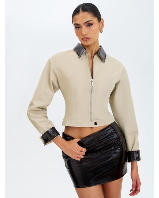 Miss Circle New York Black Vivian Mocha Faux Leather Low-Rise Mini Skirt