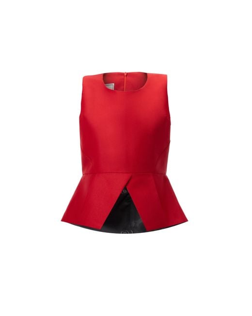 Rondooz Red Hand Painted Satin Peplum Top With Hand Applied Embellishment