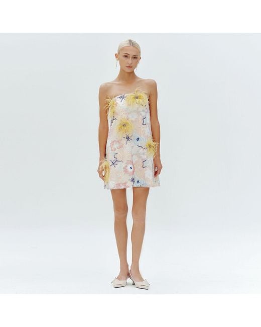 Justin Tong Natural Jessica Strapless Mini Dress
