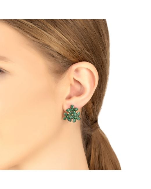 Latelita London Flowers Large Stud Earrings Gold Emerald Green