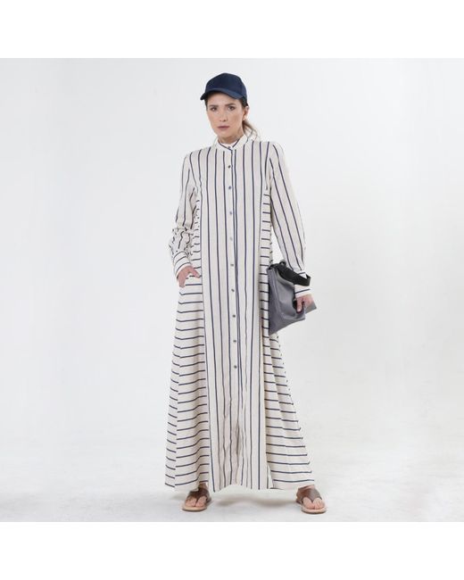 Metamorph White Maxi Dress On Stripes