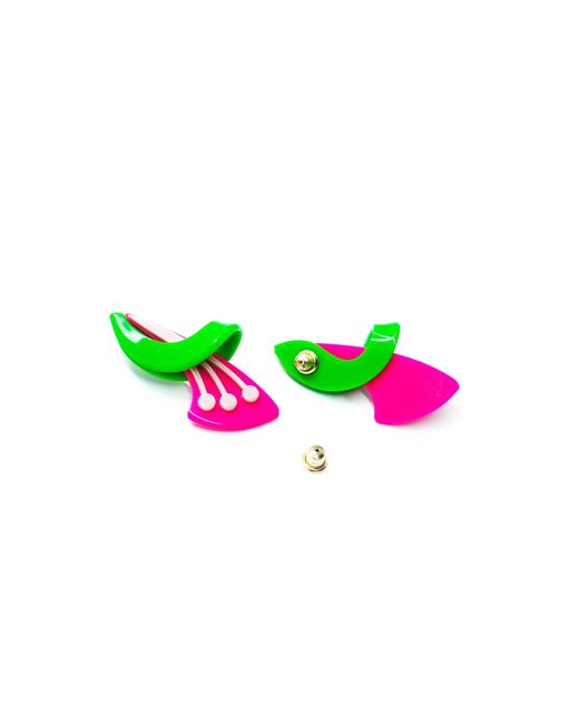 Gissa Bicalho Pink Acrylic Handmade Earring Dual Flower