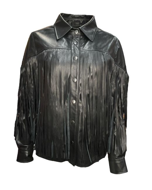 Any Old Iron Black Leather Fringe Button Up Shirt