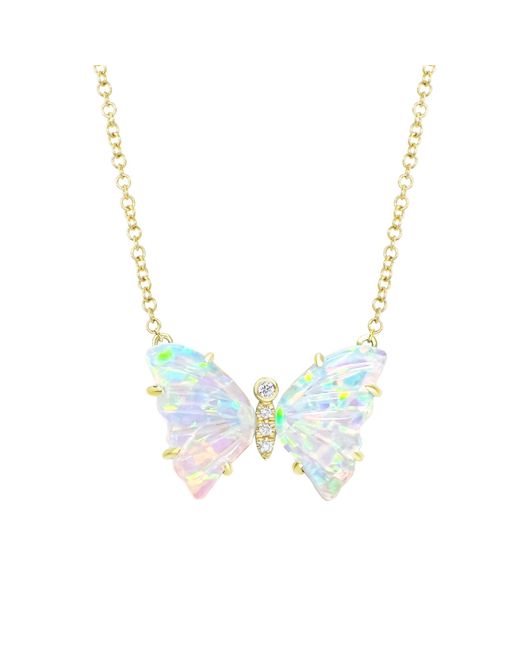 KAMARIA Blue Opal Butterfly Necklace With Diamonds & Prongs