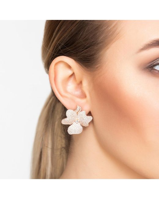 Latelita London Natural Rose Flower Large Stud Clip On Earrings Rosegold