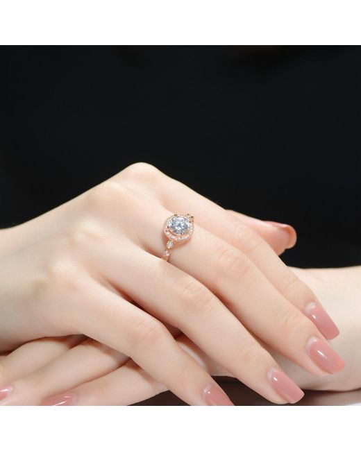 Genevive Jewelry Pink Rose Gv Sterling Rose Plated Cubic Zirconia Pave Solitaire Ring
