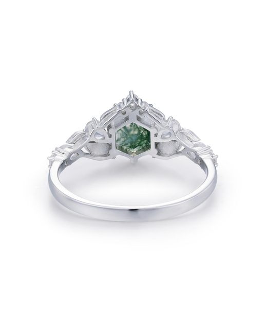 Azura Jewelry New York White Fae Meadow Moss Agate Ring Vermeil