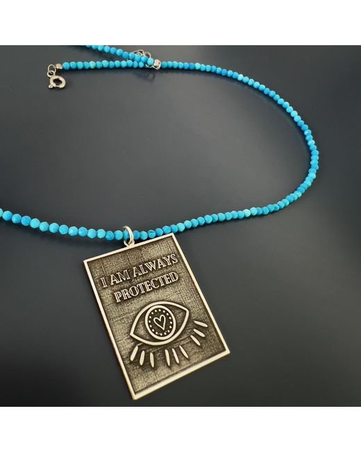 Ebru Jewelry Metallic Sterling I Am Always Protected Pendant Stone Beaded Necklace