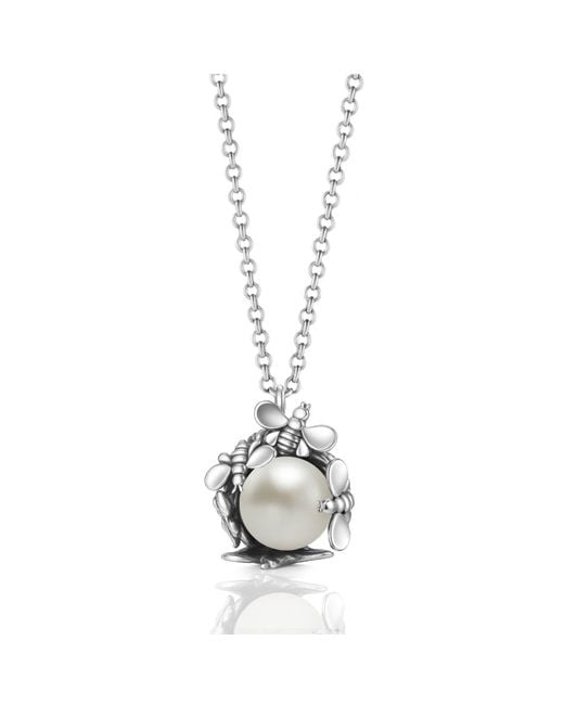 Unaloe Metallic Sterling Queen Necklace With Natural Pearl – Elegant Classic Jewelry For