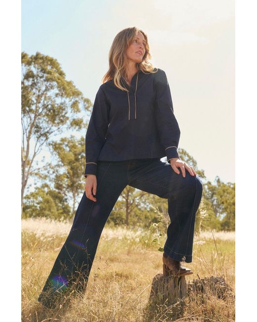 Adrift Clothing Blue Ella Collared Top