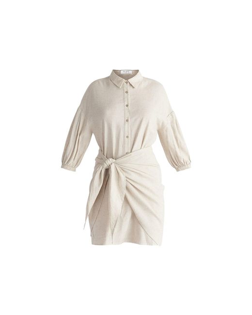 Paisie Natural Neutrals Linen Blend Shirt Dress In Oatmeal