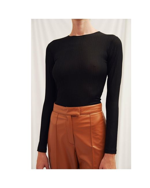 NAZLI CEREN Orange Alba Vegan Leather Wide-Leg Trousers