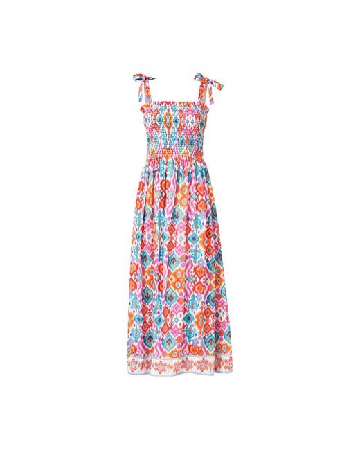 Yumi' Red Multicolour Ikat Print Maxi Viscose Sun Dress