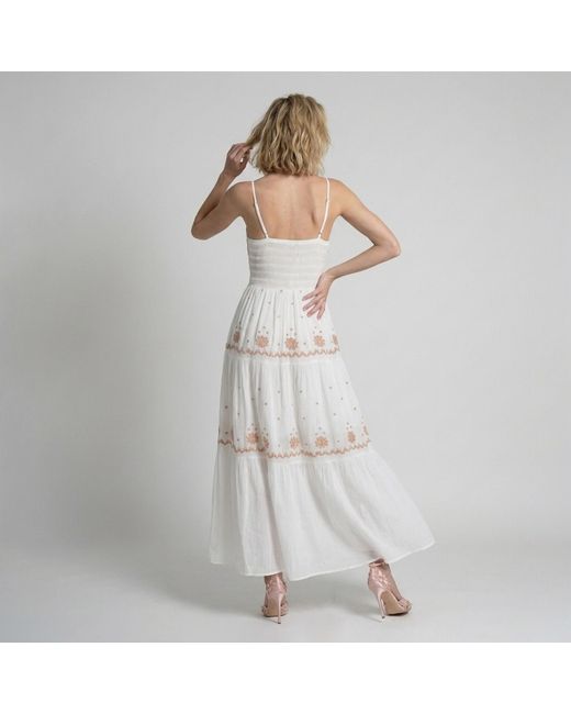 Modenaire White Embroidered Maxi Dress Tiered Form