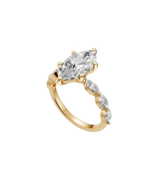 Aya Fine Jewelry Metallic Marquise Diamond Solitaire Ring With Marquise Side Stones Vintage Bridal Ring For