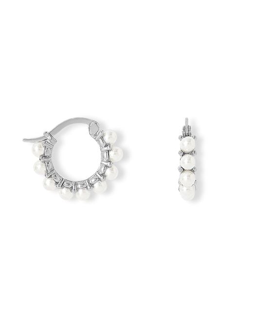 Pearls of the Orient Online Metallic Gratia Sterling Huggie Hoop Earrings With Delicate Mother Of Pearl Beads