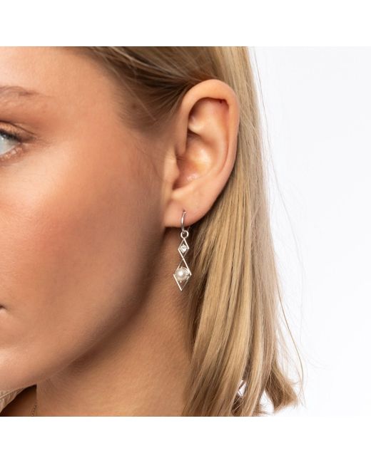 Spero London Metallic Sterling Rhombus 3D Pearl Earrings
