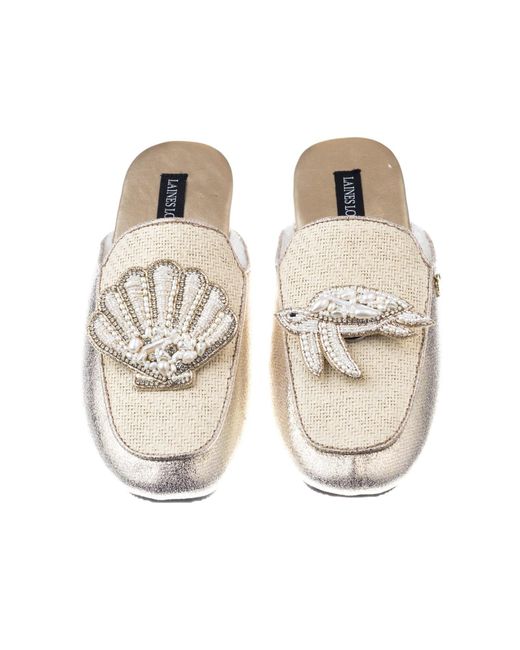 Laines London Metallic Neutrals / Classic Mules With Pearl Starfish & Turtle Brooches