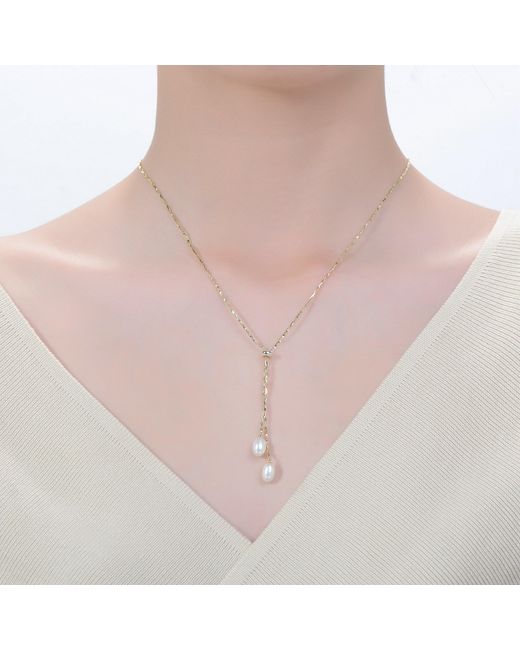 Genevive Jewelry Metallic Rachel Glauber Colored Pearl And Cubic Zirconia Y Neck Necklace