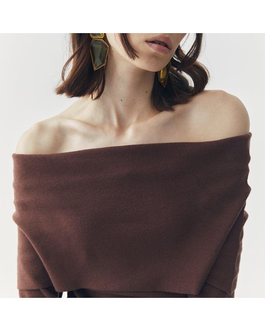 Ats the Label Brown Sia Off Shoulder Knit Top