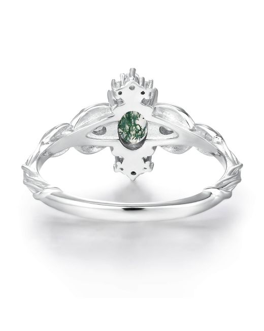Azura Jewelry New York Green Leaf Moss Agate Ring Vermeil